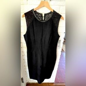 Black cocktail dress with lattice detail